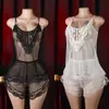 Comércio Exterior Transfronteiriço Renda Sexy Sedutora Apaixonada Transparente Lingerie Camisola Roupa de Dormir Macia Conjunto para Casa