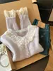 Suéter Blanco con Encaje para Mujer, Nueva Chaqueta Cardigan Estilo Coreano Otoño e Invierno, Tejido Elegante con Cuello Peter Pan A9935