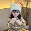 Chapéu de Lã Infantil Fofo do Gato Kt com Proteção para Orelhas Tricotado Lã Outono Inverno Forrado com Fleece Espessado Quente Chapéu de Bebê