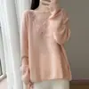 Suéter de punto de lana pura para mujer, bordado a mano, nuevo modelo otoño e invierno 2026, top holgado de manga larga, hombros descubiertos