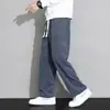 Calças de Veludo Cotelê Masculinas de Corte Reto com Forro de Fleece Tendência, Calças de Moletom de Cor Sólida, Calças Esportivas de Perna Larga Comprimento Total para Outono e Inverno