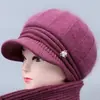 Sombrero de Lana de Conejo para Mujer Otoño e Invierno con Felpa Cálida para Personas de Mediana Edad y Mayores Protección Auditiva Protección contra el Frío Tejido Grueso para Exteriores