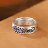 Anillo de Esmalte Nacional de Moda Cloisonné para Mujer Patrón de Loto Pavo Nube Propicia Anillo Estilo Étnico Retro Abierto