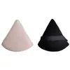 Comércio exterior novo aplicador de pó facial em formato de leque triangular atacado pó multicolor removedor de maquiagem dupla face flocado pelo curto aplicador de pó