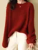 2025 Nuevo Punto de Estilo Perezoso para Otoño e Invierno para Mujer Otoño e Invierno Nuevo Talla Grande Holgado Suave Ceroso Cuello Redondo Top de Punto para Mujer