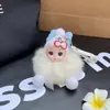Pelota de Pelo de Zorro Real Linda Transfronteriza Muñeca de Ojos Grandes Durmiendo Llavero de Coche Colgante para Mochila Muñeco de Peluche