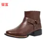 2026 Novas Botas de Cano Curto Femininas Atacado, Novas Botas de Couro Femininas Retro Europeias e Americanas Outono e Inverno Comércio Exterior Salto Bloco Tamanho Grande