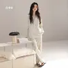 Algodão Puro Novo Pijama de Manga Longa e Calça Longa para Primavera/Outono para Mulheres, Estilo Cardigan, Caimento Solto, Tamanho Grande, Roupa de Casa, Pode Ser Usado ao Ar Livre