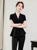Traje de negocios de verano para mujer, de manga corta, elegante, de alta gama, para esteticista, salón de belleza, herramientas, joyería, ropa de trabajo.