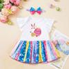 Disfraz de Fiesta de Pascua Transfronterizo para Niñas Vestido de Conejo Diadema Traje de Dos Piezas Cuello Redondo Manga Volante Disfraz de Fiesta Europeo y Americano