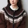 """Pensamientos en el Desierto" Estilo Escandinavo Retro Fair Isle Estilo Literario Suéter Retro Cárdigan de Alpaca"""