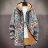 Chaqueta de Estilo Nuevo con Elementos de Patrón Multicolor Cremallera B35 Capucha Cardigan Grueso Invierno Forro Polar Algodón Abrigo con Forro Amarillo