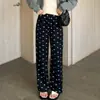 Pantalones Casuales Rectos con Cintura Elástica y Estampado de Moño para Mujer Pg3595