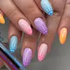 Unhas Usáveis de Bolinhas Degradê Manicure Dopamina Fresca Estilo Verão Longas Amêndoa Rosa Azul Roxo Laranja Degradê Unhas Postiças