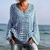 Top playero tipo europeo y americano para mujer, camisa de punto calado para protección solar, top de punto exquisito de malla para vacaciones en la playa