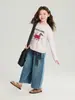 Pudding Haru Ropa Infantil Camiseta Colección Primavera 2026 para Niñas, Camiseta de Cuello Redondo con Estampado de Dibujos Animados, Camiseta de Manga Larga Ajustada de Capa Base