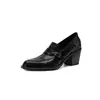 Novas botas de tornozelo femininas de moda outono/inverno, bico quadrado, couro genuíno, salto alto grosso, sapatos baixos de couro pequenos para mulheres, corte profundo