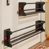 Zapatero magnético para detrás de la puerta de entrada, colgador de zapatos, estante para guardar pantuflas, de doble capa, sin taladro, soporte de zapatos para la puerta montado en la pared