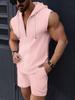 Moda Verão Nova Transfronteiriça Masculina Conjunto com Capuz Zíper Camiseta Colete Sem Manga Xadrez Shorts Conjunto de Duas Peças