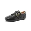 Zapatos Retro de Piel para Mujer con Velcro, Nuevo Modelo de Primavera, Marrón Oscuro, Hebilla, Punta Redonda, Planos Versátiles Casuales