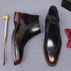 Botas de Cuero para Hombre Botas Chelsea Cremallera Lateral Brogue de Hombre Moda de Negocios Piel de Vaca Cuero Genuino Botas Cortas Británicas Modernas