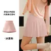 Falda plisada de dos piezas de seda helada con tacto fresco para mujer, minifalda deportiva, falda de línea A elástica de cintura alta talla grande