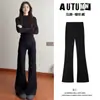 Pantalones de Traje Negros Acampanados para Mujer, Nuevo Estilo Otoño/Invierno 2025, Petite, Forrados de Polar, Engrosados, de Cintura Alta, Adelgazantes, Pantalones Acampanados Casuales