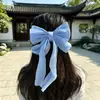 Pinza para el pelo de lazo de malla color crema con lazo de princesa sirena perlado y cinta, dulce accesorio para el pelo estilo bosque