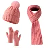 Sombreros Transfronterizos para Hombres y Mujeres en Otoño e Invierno Gorros de Lana Tejidos Gruesos con Forro de Polar, Bufandas y Guantes Trajes Cálidos