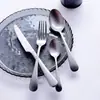 Acero Inoxidable Retro Esmerilado Estilo Europeo Medio Celebridad de Internet Acero Inoxidable Cuchillo Tenedor Cuchara Comida Occidental Han Feng Tenedor de Postre Café