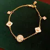 Pulsera Redonda de Flor con Incrustaciones de Madreperla y Circonita, Bañada en Oro Real de 18 Quilates, Pulsera de Lujo de Alta Gama, Joyería de Mano Elegante y a la Moda
