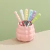 Tarro de Almacenamiento de Cerámica Estilo Tiktok Estilo Dopamina con Asa Gruesa de Cerámica y Juego de Tenedor y Cuchara de Acero Inoxidable Venta al por Mayor