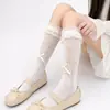 Calcetines lolita de encaje de caña media para mujer, estilo puro deseo, lazo, calcetines JK para pantorrilla, calcetines cortos versátiles adelgazantes, dos usos