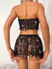 Estilo de comercio exterior transfronterizo con pedrería caliente de estrellas, falda de malla con borlas de encaje, abertura en la espalda, transparente, ropa para discoteca, venta al por mayor