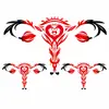 Pegatina de tatuaje temporal con forma de corazón de rosa roja y negra para cintura y abdomen, pegatina impermeable tipo tótem para mujer para la parte baja del abdomen, la cintura y las caderas