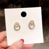 Corea Dongdaemun Pendientes de Aro Doble con Aguja de Plata 925 Temperamento Corazón de Niña Pendientes de Diamante Casual Los Más Fáciles de Combinar Pendientes para Mujer