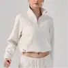Sudadera Deportiva con Cuello Alto y Media Cremallera para Mujer, Corta, Holgada, Ropa de Fitness, Top con Hombros Caídos, Ropa para Correr, Entrenamiento, Yoga, Manga Larga