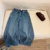 Calças de Outono de 2026 Novas de Alta Qualidade com Fivela Parisiense na Cintura Traseira Levanta Bumbum Cintura Alta Corte Curvo, Calças de Perna Larga, Jeans de Perna Reta