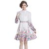Moda Estação Europeia Novo Primavera Retrô Elegante Elegante Gola Alta Cintura Justa Emagrecimento Estampado Vestido Grande