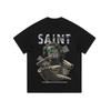 Camiseta de manga corta holgada, lavada y desgastada, estilo vintage de estilo retro, estilo nacional, con estampado de calaveras, para hombre y mujer, de estilo europeo y americano.