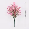 Flor de Té de Eucalipto de 7 Ramas Flor de Plástico Rosa Ramo de Flores Artificiales Decoración del Hogar Fábrica Venta al por Mayor Ramo de Flores Artificiales