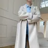 Traje de Abrigo de Lana Doble Cara Cuello de Solapa Perlas Largo por Encima de la Rodilla Holgado Ligero Maduro Lana Completa Otoño e Invierno Nuevo Abrigo con Cordones