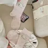 Calcetines de Perrito Flocado de Dibujos Animados para Mujer, Nuevo Estilo Otoño e Invierno, Calcetines de Hilo de Caña Media, Estilo Universitario, Calcetines Caídos con Borde Enrollado para Mujer, Primavera