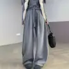 Pantalones casuales elásticos con cordón para ir al trabajo, adelgazantes y que cubren el abdomen, suaves y lisos, de cachemir, pierna ancha curva, otoño e invierno, con caída, holgados, largos