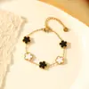 Pulseira de Trevo de Cinco Folhas Dopamina Dupla Face Versão Alta Transfronteiriça Luxo Leve Simples Senso Avançado 18k Não Desbota Cor Joga