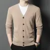Cárdigan de Lana Pura con Cuello en V de Moda para Hombre, Suéter, Ropa de Punto, Chaqueta, Otoño e Invierno, Estilo Papá, Lana