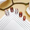 Hoja de Arce Pato Mandarín Parche de Uñas de Diamante Parche de Uñas Ojo de Gato de Alta Gama Parche de Uñas Portátil Hecho a Mano de 10 Piezas