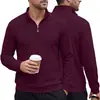 Website independente de roupas masculinas transfronteiriças: Blusa de twill com textura para primavera e outono, com zíper parcial e gola dobrável, manga longa, moletom casual americano