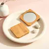 Espejo con Mango de Orejas de Gato de Madera de Bambú, Espejo de Tocador de Madera, Espejo Pequeño Portátil de Alta Definición para el Hogar, Espejo de Maquillaje de Madera