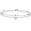 Estilo Verano Brillante Doble Capa Ajustable Moda Versátil Forma de Corazón Plata Colgante Tobillera Joyería Al por Mayor